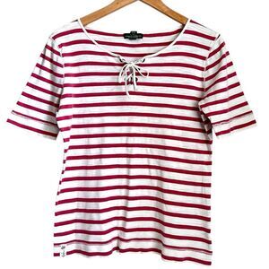 Ralph Lauren Jeans Co Shirt Women M Nautical Red White Striped Lace Up Coastal